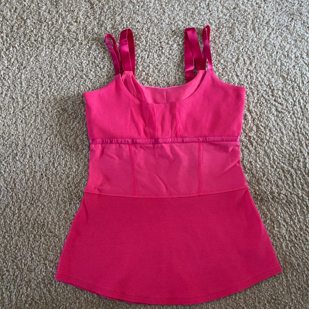 Lululemon Corset Top Ribbon Strap Hot Pink Built In Bra size 6